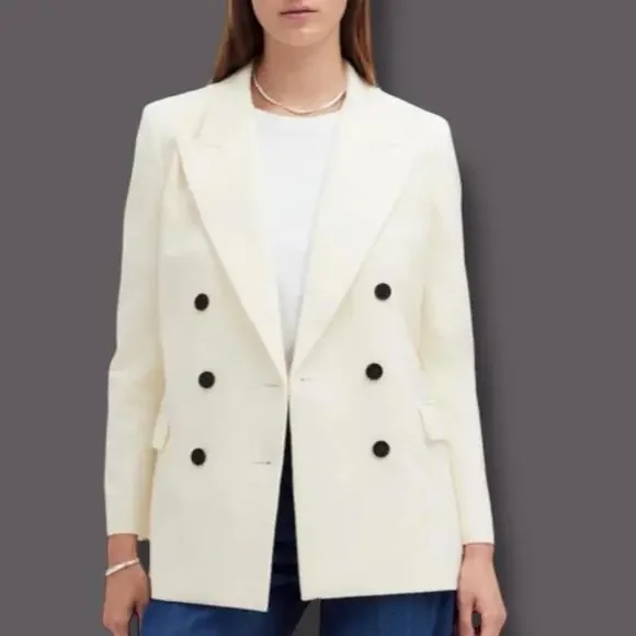 Madewell Blazer Womens Winter White Tuxedo Double Breasted Peak Lapel NT118 Sz 4 - Picture 2 of 12
